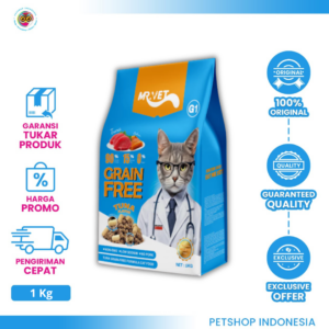mr.vet g1 tuna grain free 1kg – makanan kucing kering all life stages
